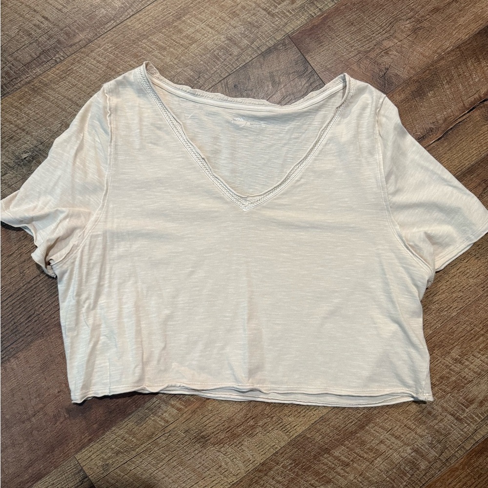Aerie Cropped Cream V-Neck Top
